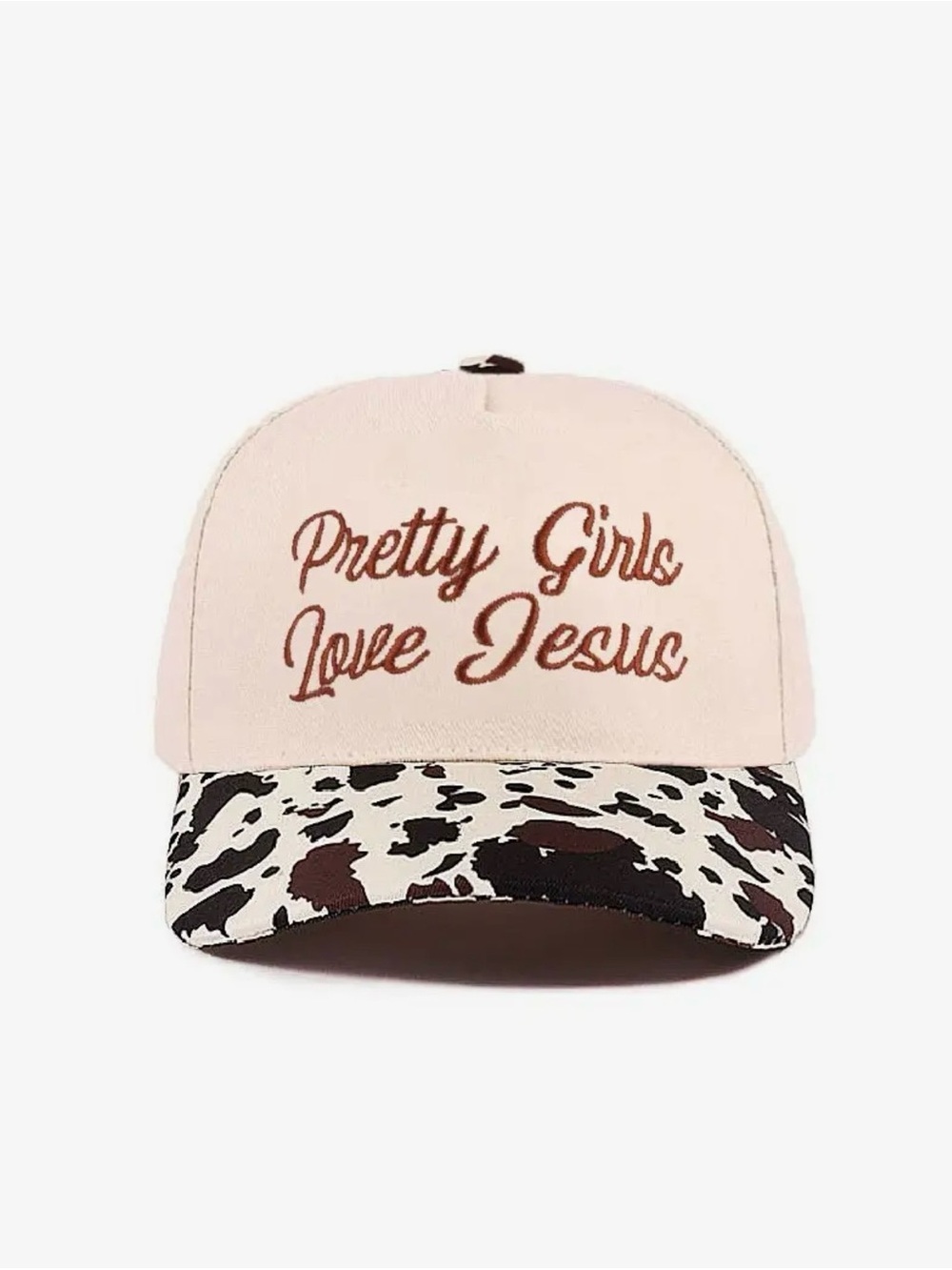 Pink 'Pretty Girls Love Jesus' Cap with Cow Print Brim